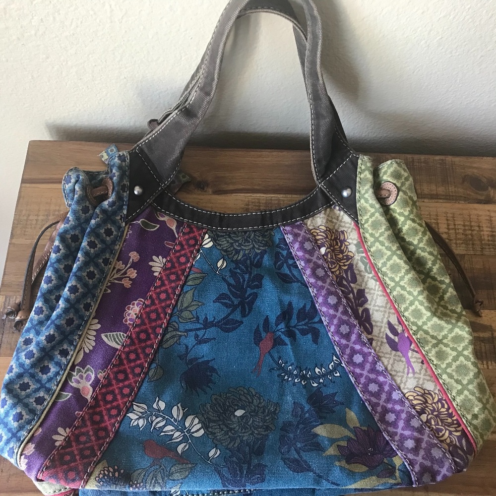 Fossil Boho Hobo Satchel Patchwork Bucket Bag
